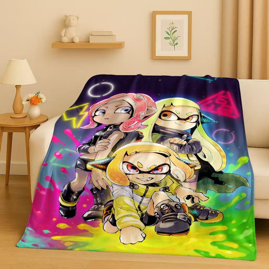 HD Splatoon Game Cartoon Flannel Blanket,Ultra Soft Warm Plush Throw for Home Bedroom Bed Sofa Cover Office Travel Picnic Kids