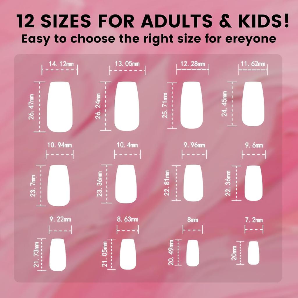 French False Nails, Medium Long Square Press On Nails with Glue 24pcs Pink Ballet Design Pink Fake Nails Gift for Women Girls (French Ballet