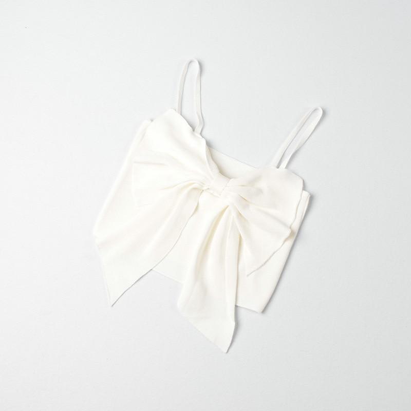 

Женский однотонный укороченный топ без рукавов с бантом, трикотажные тонкие женские сексуальные, милые и шикарные тонкие базовые майки Kawaii, уличная одежда M белый