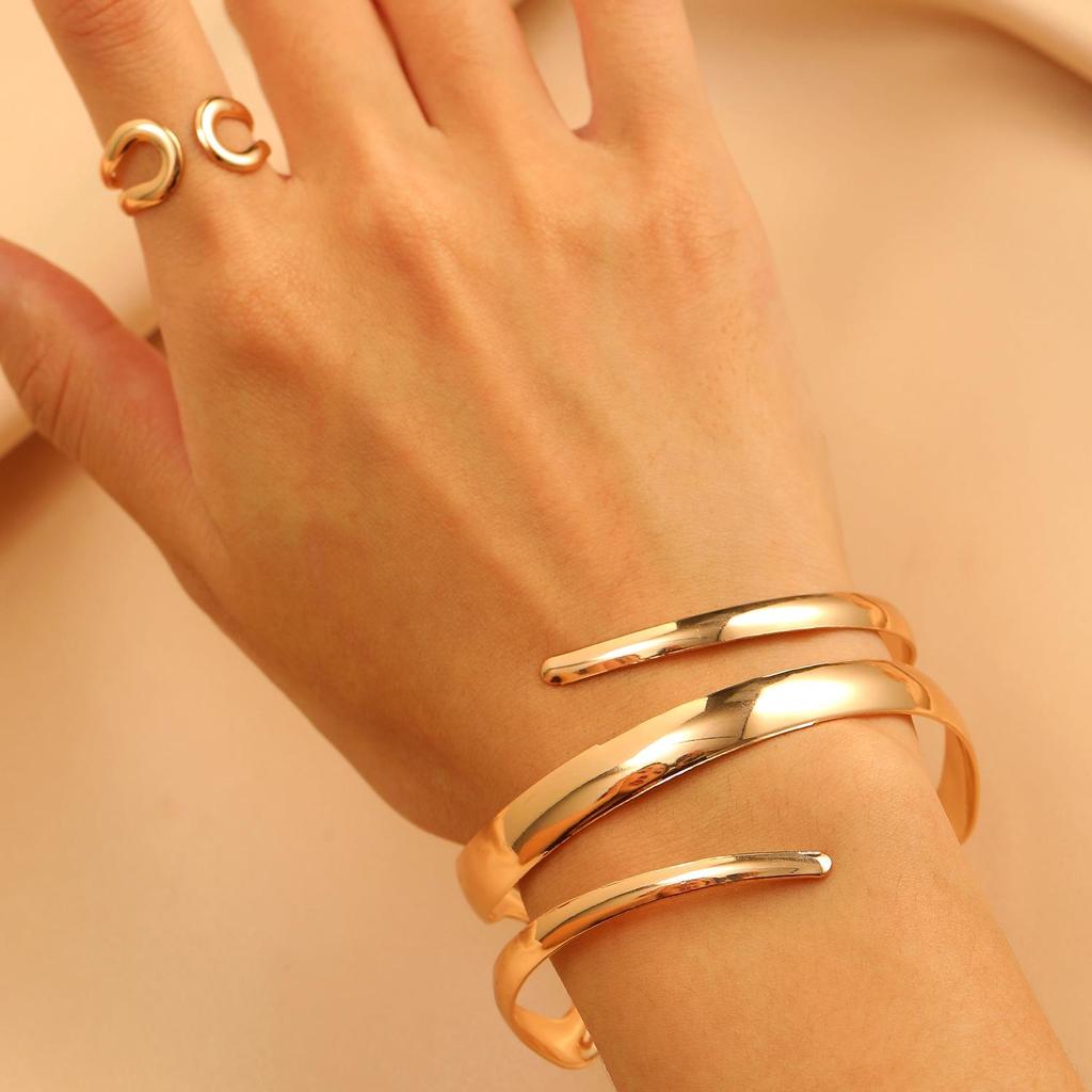 Bold Leopard Print Geometric Bangle & Ring Set - Adjustable Hand Jewelry for Women