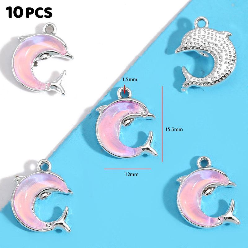 10Pcs Alloy Mixed Style, Inlaid Pink Resin Star And Moon Pendant, Diy Necklace, Bracelet Accessory