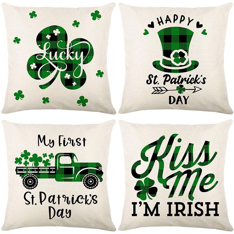 Combination Festival Cushion St. Patrick's Day Cushion Green Plaid Four-leaf Clover Sofa Cushion