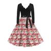 Women's Fashion Elegant Autmn and Winter Long Sleeve V-Neck Christmas Print Dress
