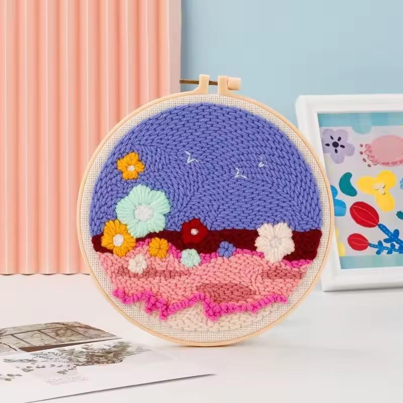 DIY Punch Needle Kits for Beginners Cute Animal with Hoop Embroidery Punch Needle Tool for Art Crafts Handmade Cross stitch kits