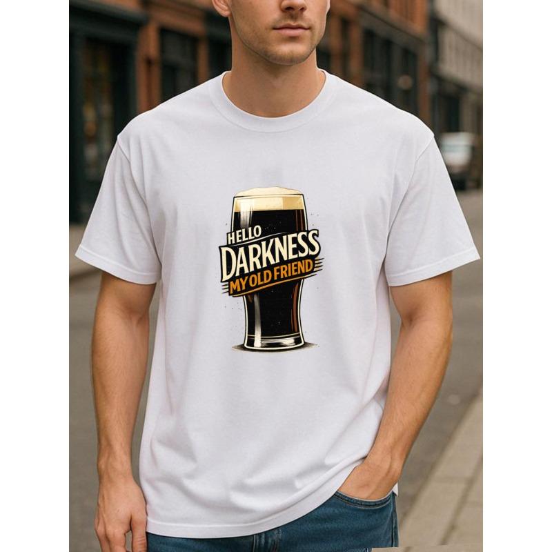 

Artistic Style Summer Fashion T-Shirt Featuring a Black Beer Cup And The Phrase Hello, Dark, My Old Friend , Perfect for Everyday And Home Use S белый