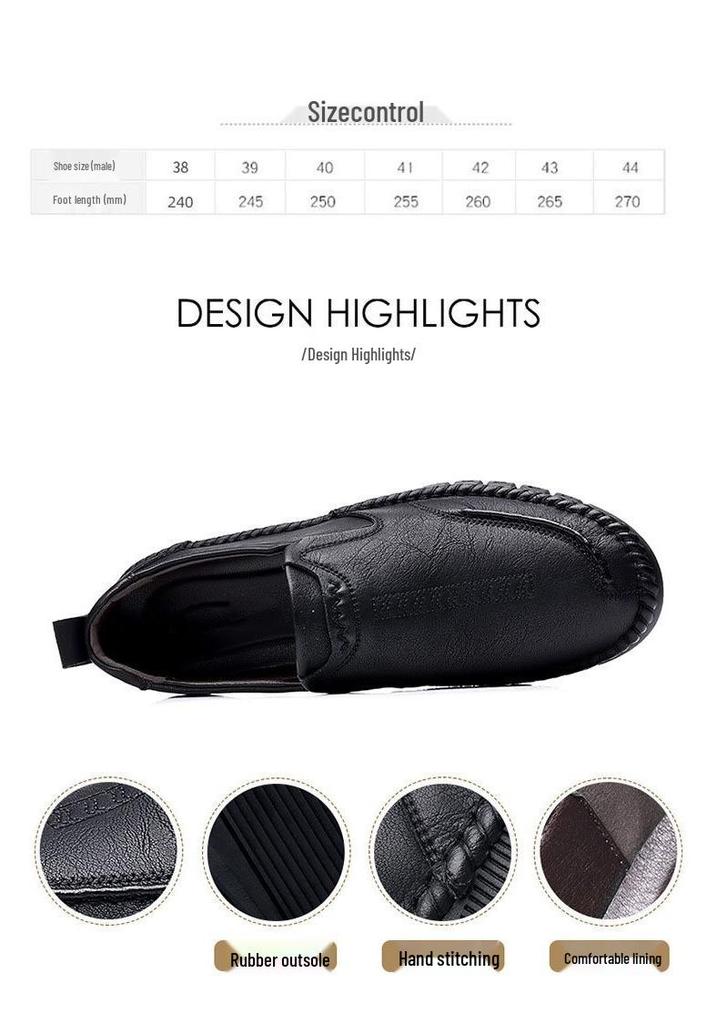 2025 Men’s Breathable Soft-Soled Slip-On Leather Business Casual Shoes - British Style, Low-Top.
