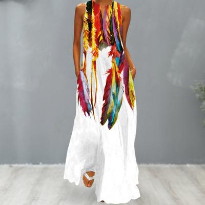 Holiday Dress Floral Print Dressing Up Breathable Popular Floral Print Vacation Long Vest Dress Daily Clothing