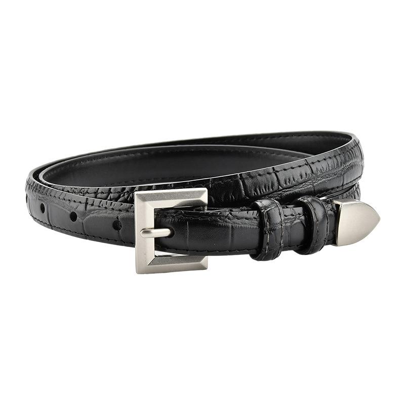 Retro Leather Small Belt Cowhide Female Student Simple and Versatile Decorative Crocodile Pattern Thin Belt Women with Suit Skirt