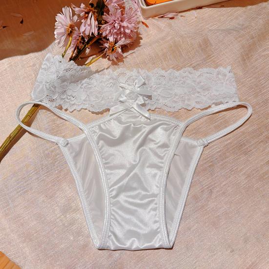 Seamless Satin Thongs for Women Hollow Strings Lace No Show Underwear Ladies