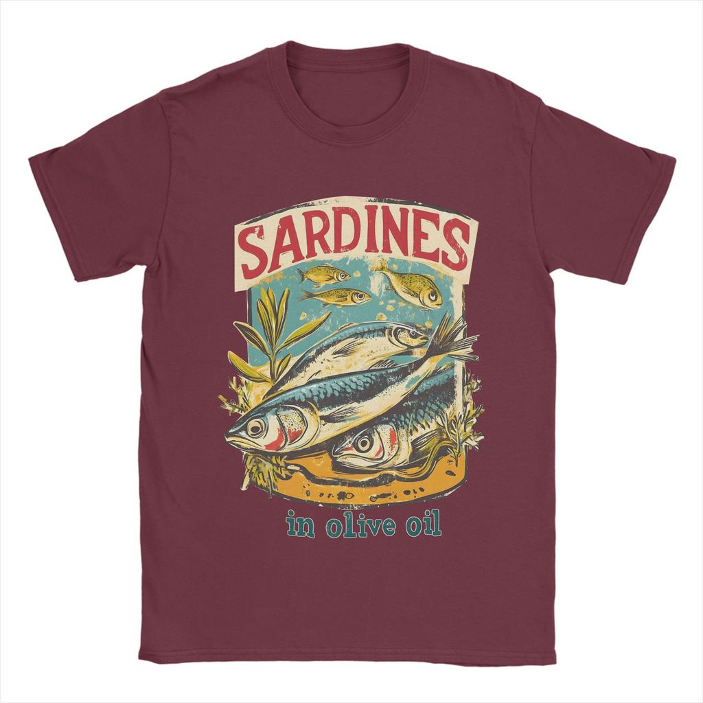 Sardines In Olive Oil  T Shirt Summer   A Vintage Poster  Cotton T-Shirts For Men Fashion Casual Tshirt Sleeve Street Style Tees
