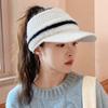 Women's Autumn and Winter Knitted Empty Top Hat Windproof Riding Duck Tongue Wool Hat Plush Color Matching Warm Thin Face Ear Hat