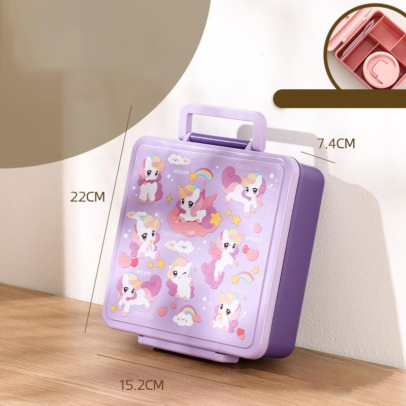 

Lunch Box Cartoon Fruit Salad Bento Box with Tableware for Kids Portable Student Office Workers Food Containers Microware Safe 4&1