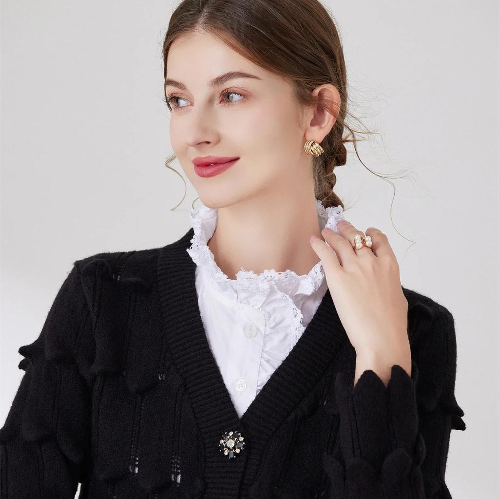 Perfekte Übereinstimmung Weißes Florales Stehkragen Falscher Kragen Für Pullover Bluse Unterzieher Kleidung Zubehör Hemd Abnehmbarer Falscher Kragen