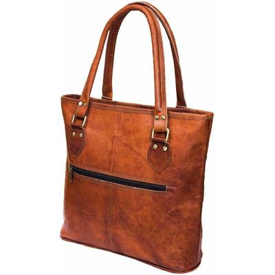 Women's Genuine Vintage Brown Goat Leather Shoulder Tote Handbag Lady Purse Bag