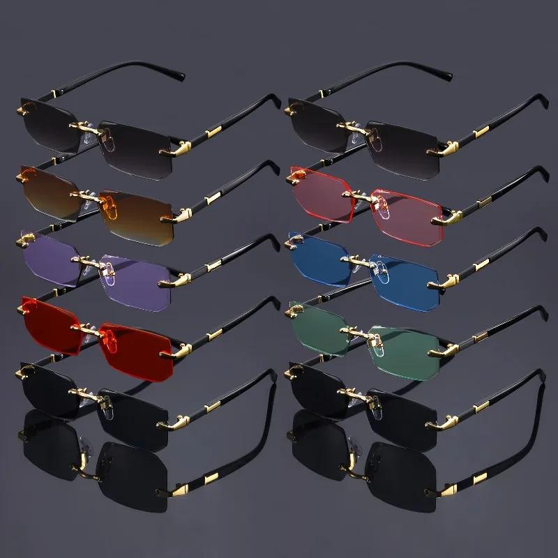 10pcs Ladies' retro metal fashionable glasses cool polygonal frameless cat eye colored lenses unisex party glasses