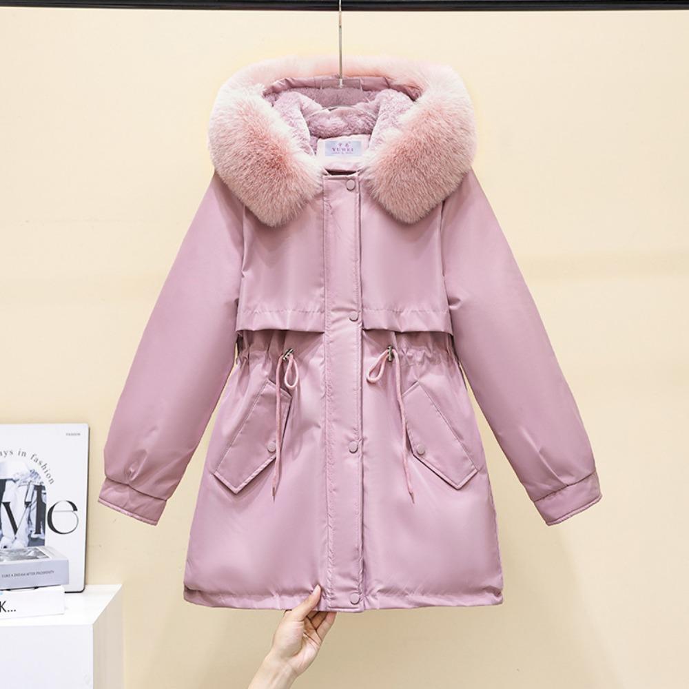 2025 New Pie Overcomes Plush Padded Padded Padded Jacket Women's Medium and Long Large Fleece Collar Plush Edition Slim Padded Jacket Thick Jacket