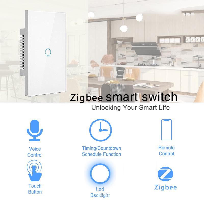 US Standard Zigbee Smart Glass Switch with Alexa Voice Control, App Support, and Customizable Single Zero Fire Switch