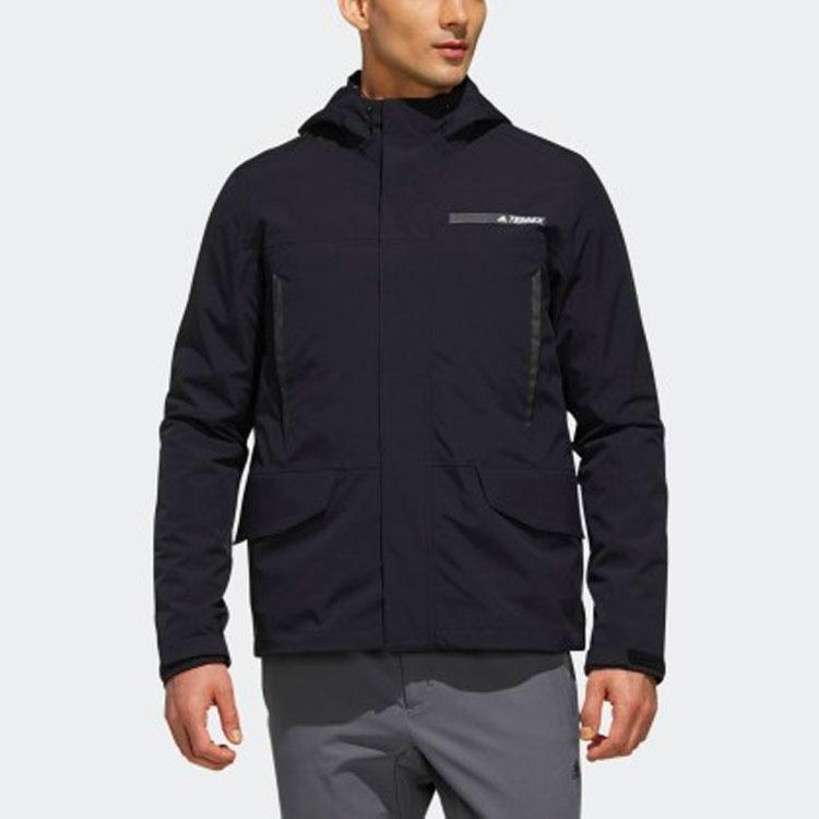 Adidas Three-In-One Hooded Down Jacket With Logo Men Outerwear Black DW9250