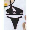 Schwarz One Shoulder V-Bar Bügel Bikini Set Push Up Badeanzug Weibliche Bademode Frauen Badende Badeanzug