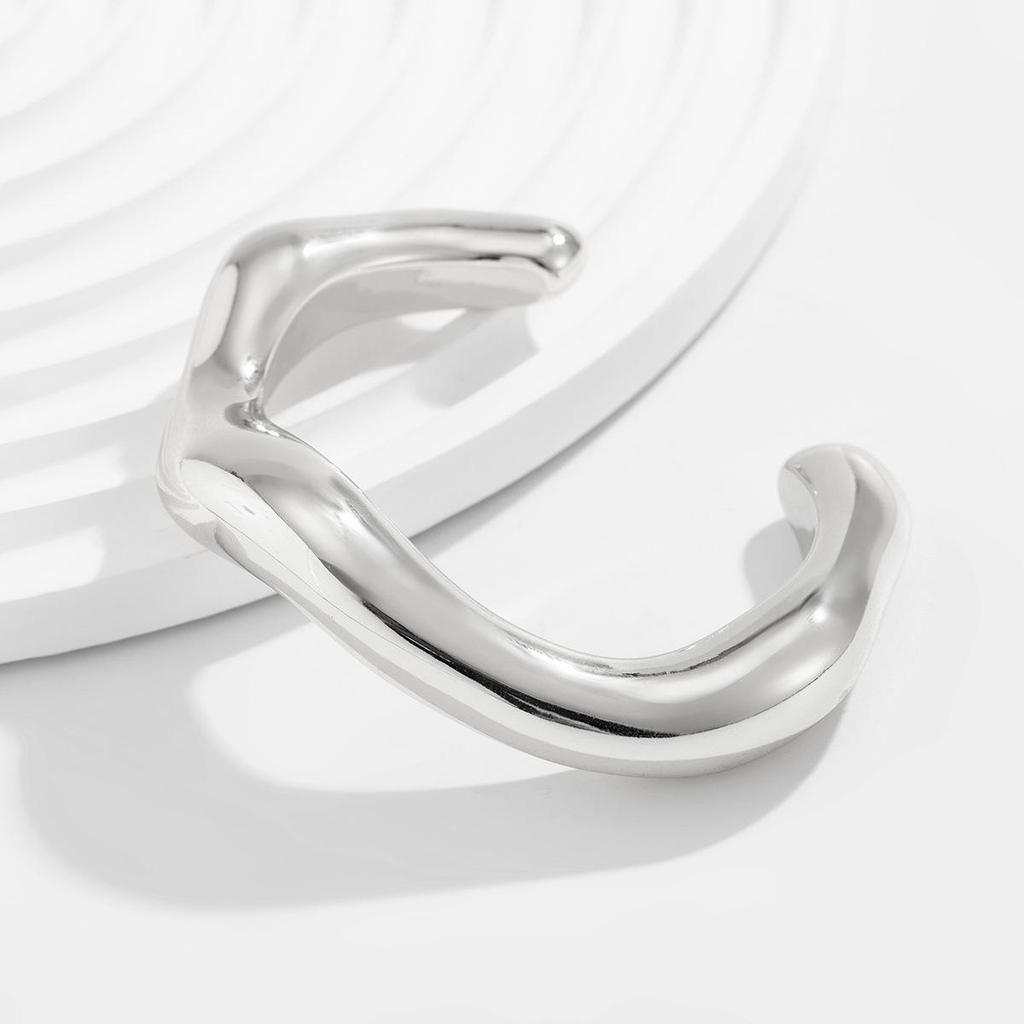 Fashion Irregular Cuff Polished Pleated Bracelet Set Light Luxury Style Commuter Party Forwoman