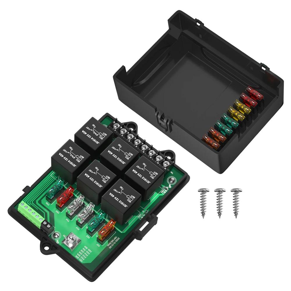 Relay Box Fuse Relay Box 12V Automotive Universal Fuse Panel with 6 Way Relays and 14 x ATC/ATO Blade Fuses 12 Volt Fuse Box