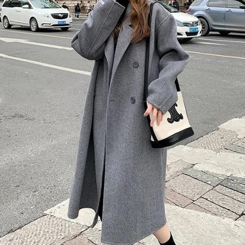 Women's Hepburn Style Korean Pink Wool Coat - Mid-Length, Autumn/Winter 2025 Collection, Petite Fit, High-End Feel