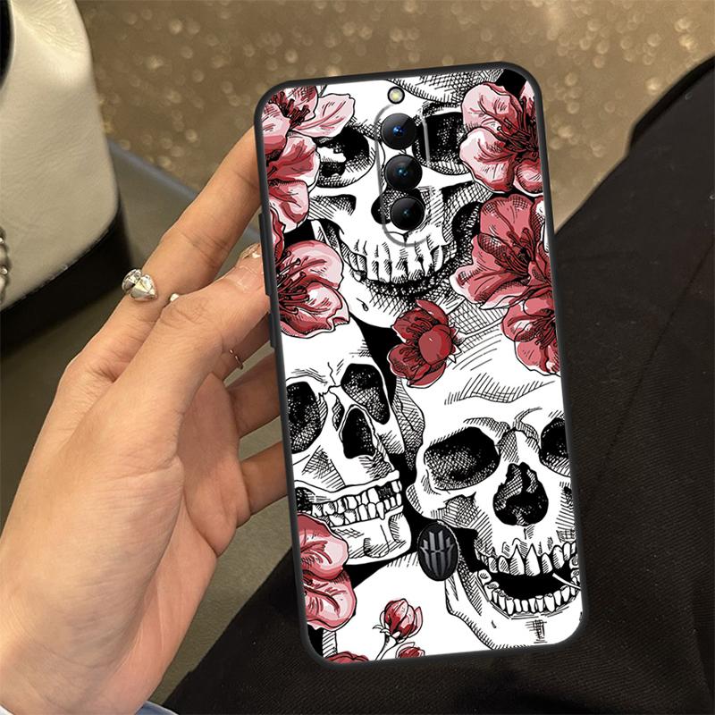 Gothic Floral Skull Case For ZTE Nubia RedMagic 10 Air 6 7 6S 7S Pro RedMagic 10S 9S 8S 8 9 10 11 Pro Plus Cover