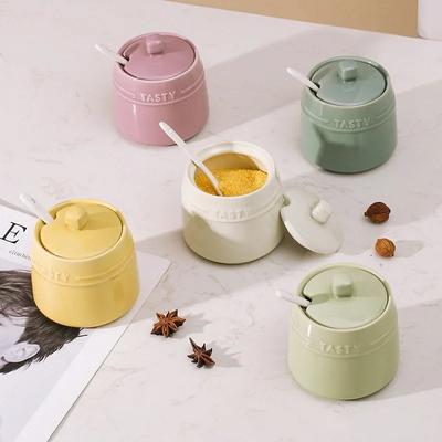 Gradient Ceramic Spice Jar Kitchen Salt Seasoning Jar Pepper Seasoning Bottle with Lid Spoon Kitchen Countertop Spice Sugar Jars