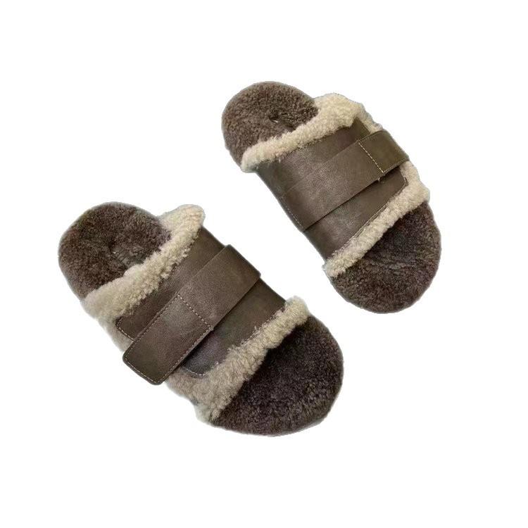 Comfortable and High-end Thick-bottomed Outer Wear Mao Mao Mop 2025 Autumn and Winter New Foreign Style College Style Retro Belt Slippers Women