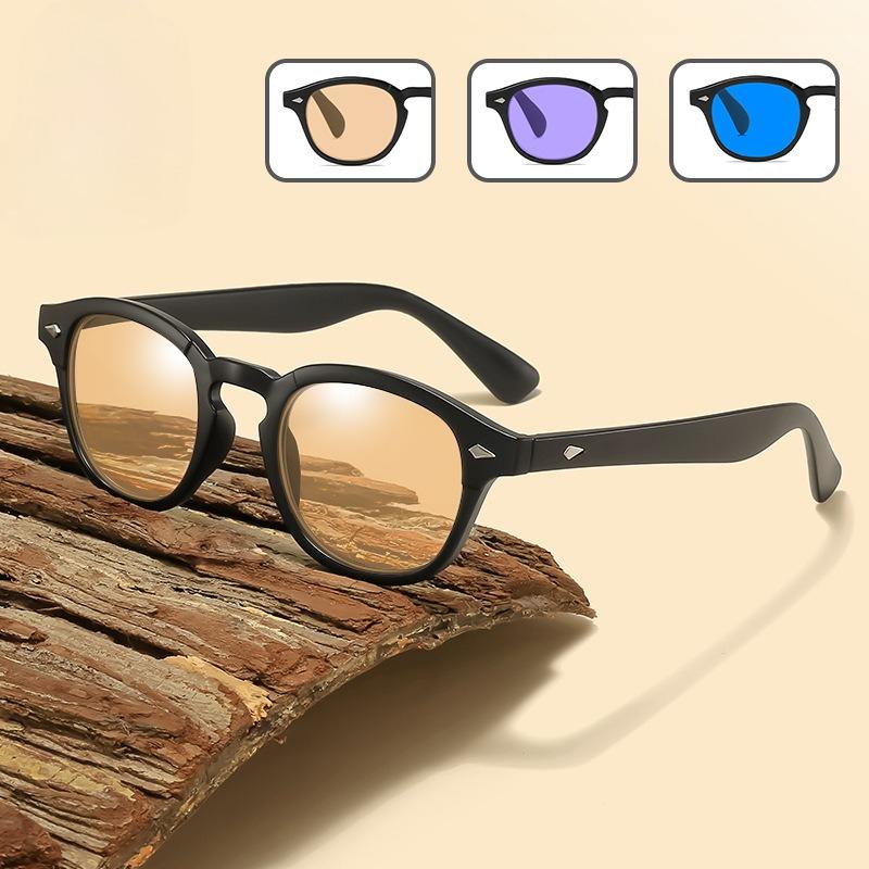 Retro Round Frame Anti-Blue Light Glasses Unisex Outdoor UV-Protective Sunglasses UV400 Ultra-light Eye Protection Eyewear