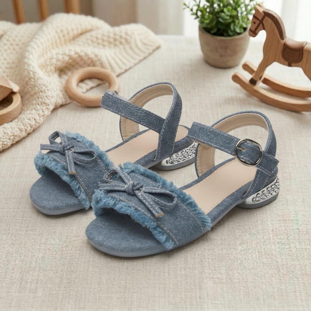Girls  Soft Sole Buckle Bow Sandals 28 темно-синий