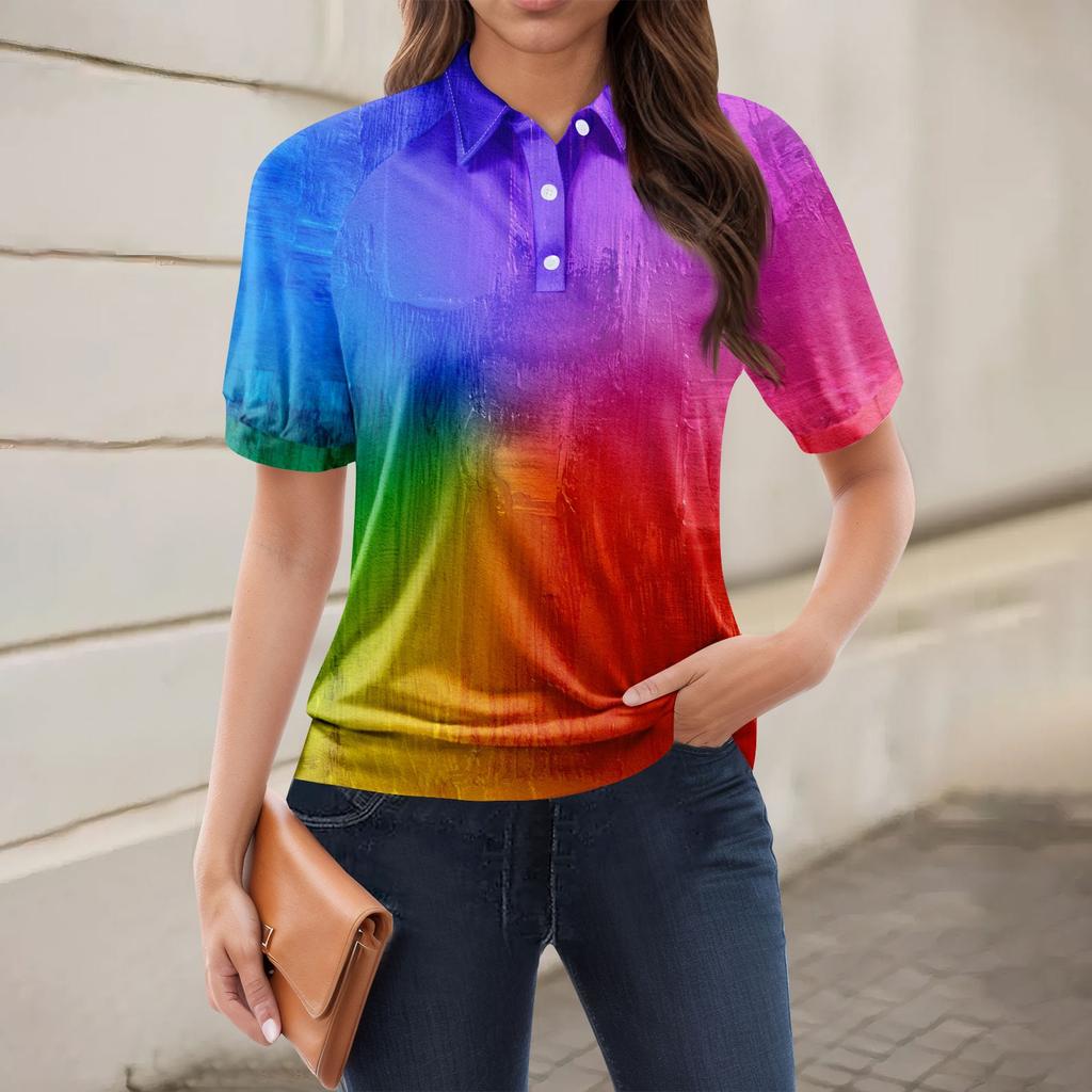 Damen-T-Shirt mit lässigem Blumendruck, V-Ausschnitt, kurzen Ärmeln und dekorativen Knöpfen