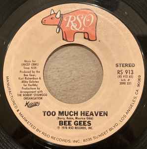 

7-дюймовая пластинка BEE GEES - Too Much Heaven RS913 RSO 1978 США Рок Б/У
