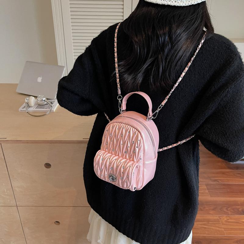 Korean version of niche diamond chain backpack women's 2025 new diamond-encrusted small backpack Xiaoxiangfeng portable shoulder bag