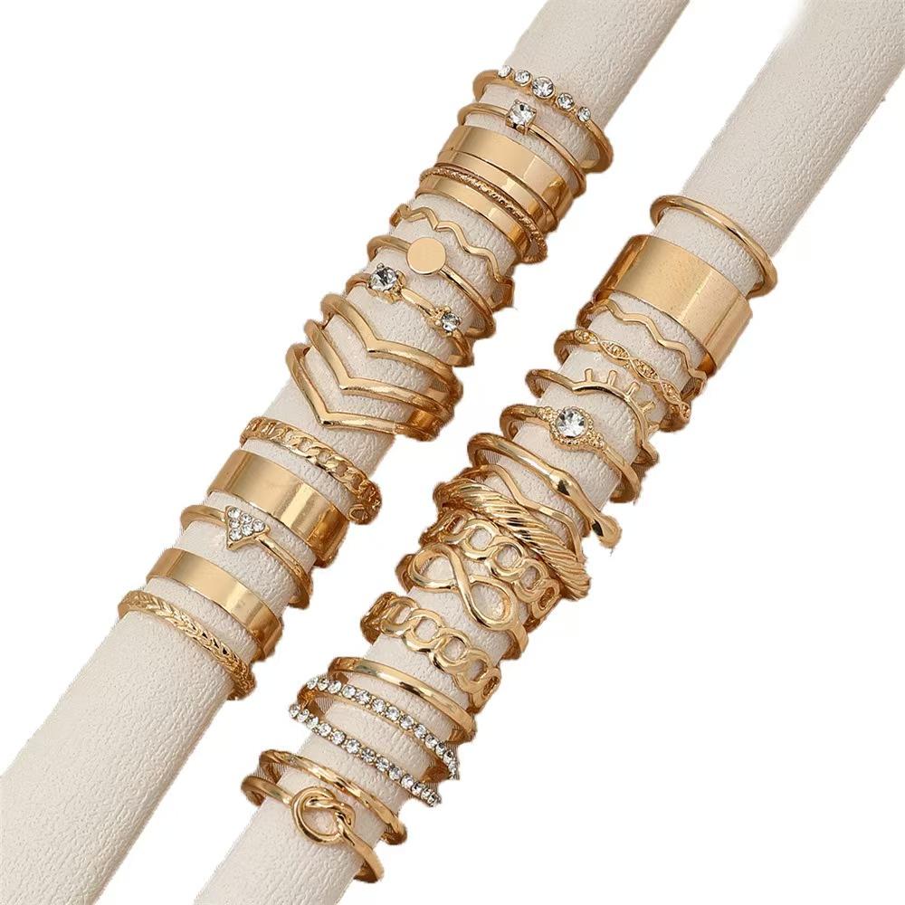 30pcs Elegant Stacking Rings Trendy Infinity / Chain / Knot Design Inlaid Rhinestone Golden Daily Outfits Party Accessories