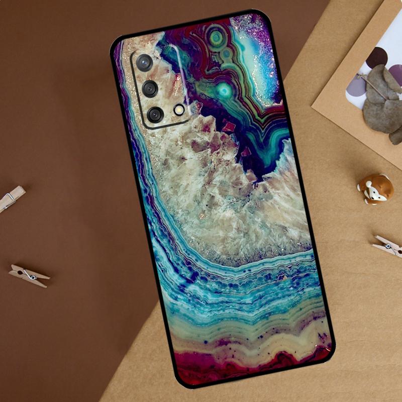 Agate Gem Crystals Marble Pattern For Oppo A18 A38 A58 A78 A98 A40 A60 A80 A74 A94 A54 A16 A76 A96 A15 A57S A17 A77 Phone Case