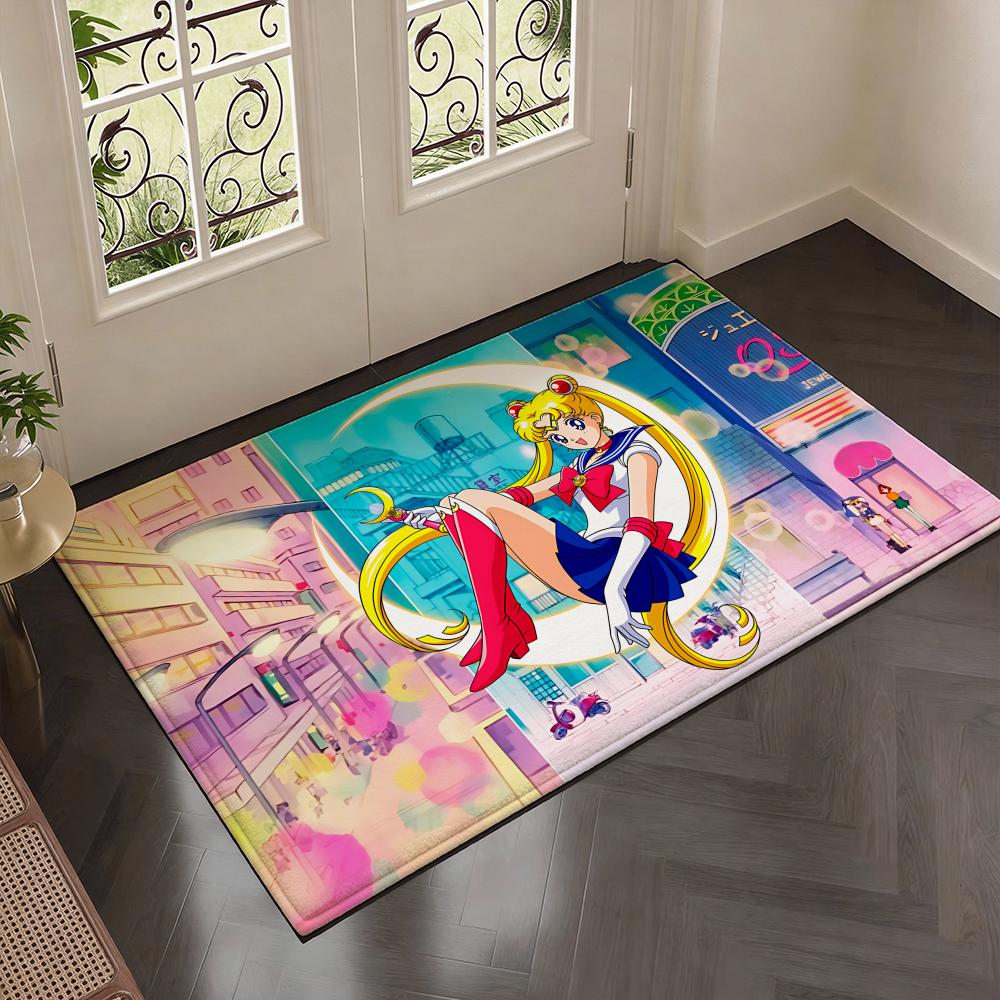 Iconic Magical Girl Anime S-Sailor Moons Floor Mat Soft Thickened Flannel Door Mat Non-Slip Living Room Rug Home Decor