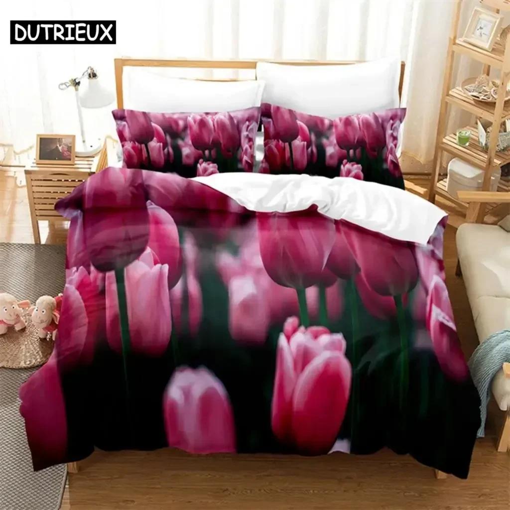 Tulip Scenery Quen Beding Set For Bedrom Soft Modern Bedspreads Comefortable Children Kids Soft Duvet Cover Comfortable Quilt Cover And Pilowcase