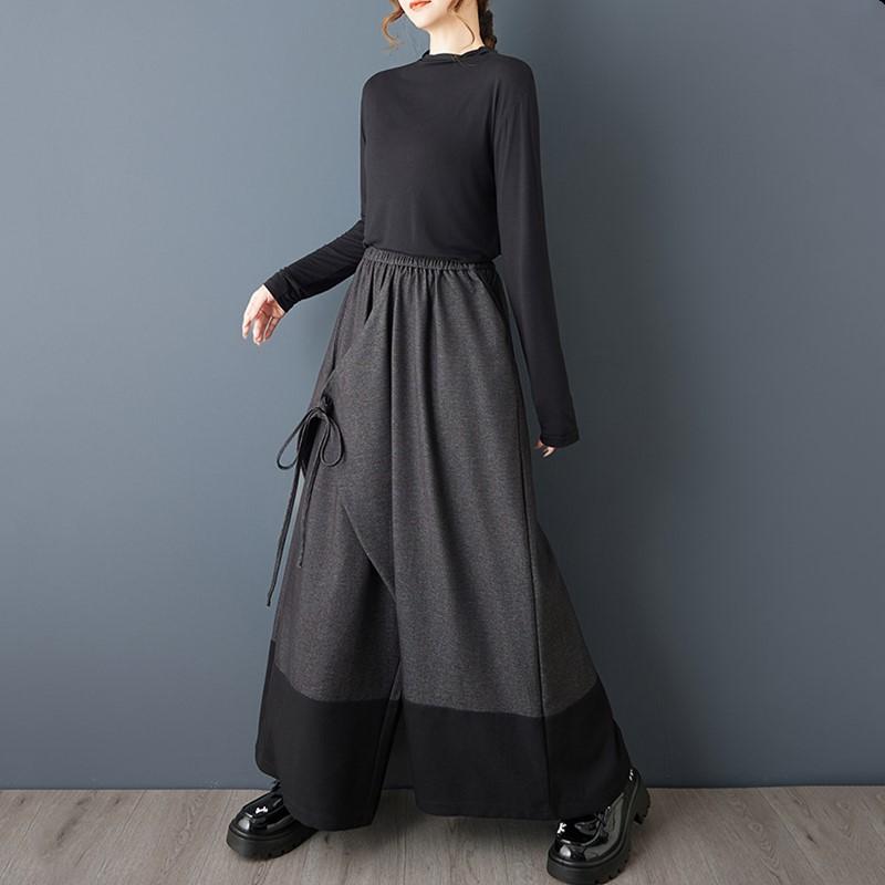 Plus Size Cotton Vintage High Waist Casual Loose Long Spring Autumn Wide Leg Skirt Pants Women Trousers