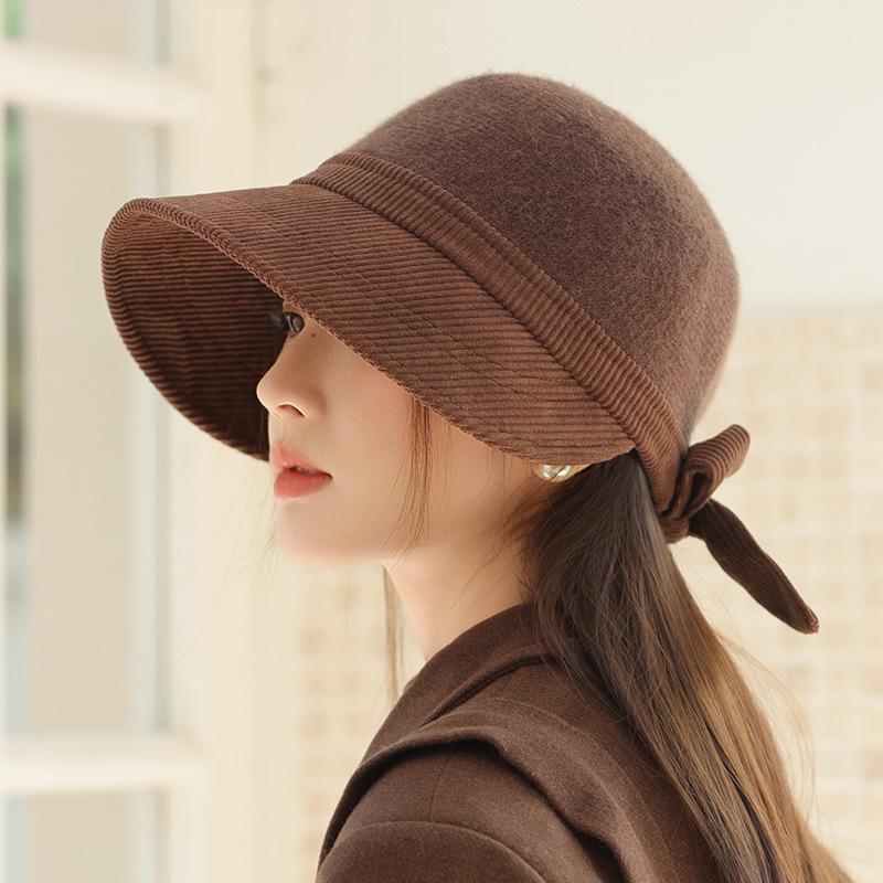 Korean Version of Autumn and Winter New Hat for Women with Big Brim Showing Face Small Duckball Cap Casual Versatile Dome Hat Bow Basin Hat