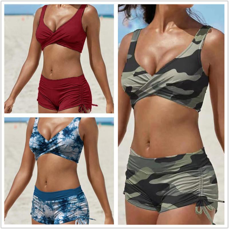 Conjunto de bikini con estampado de camuflaje para mujer Traje de