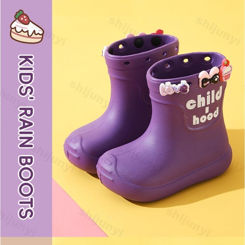Children's Rain Boots Cute Cartoon Decoration Boys Girls Rain Boots EVA Kids Water Shoes DIY Waterproof Shoes