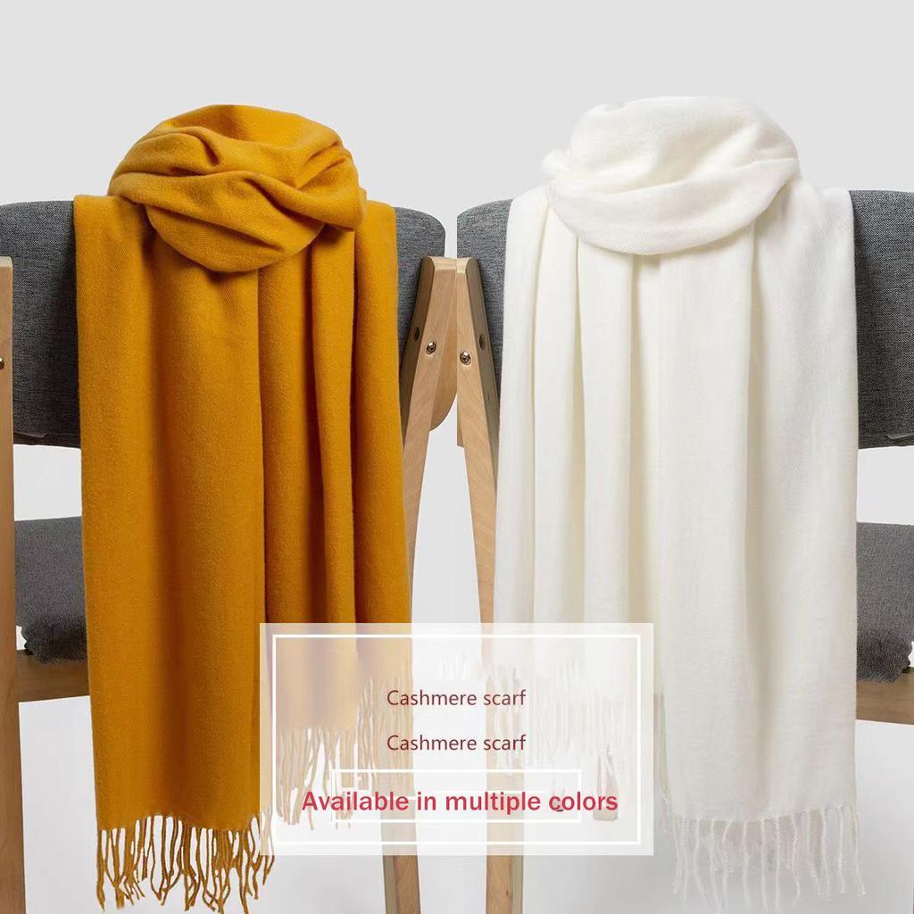 Autumn And Winter New Women'S Cashmere Scarf Solid Color Imitation Cashmere Pulling Scarf Thick Embroidery Cashmere Shawl