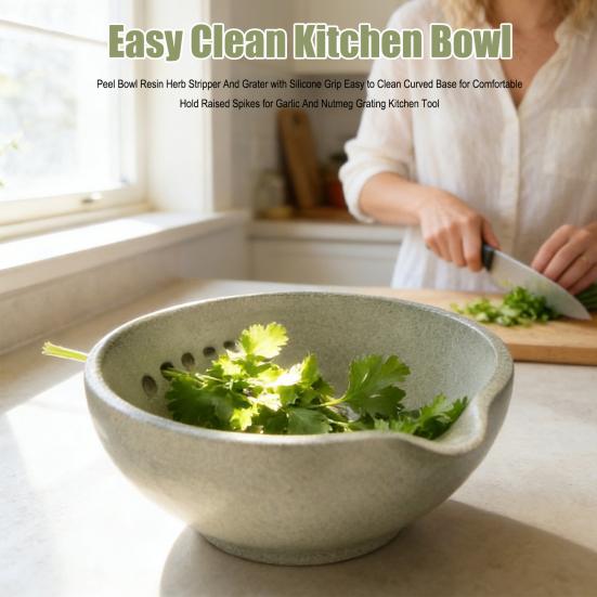 Herb Stripping Bowl Ceramic Herb Leaf Remover Garlic Grinding Bowl Multi-Use Kitchen Herb Stripper