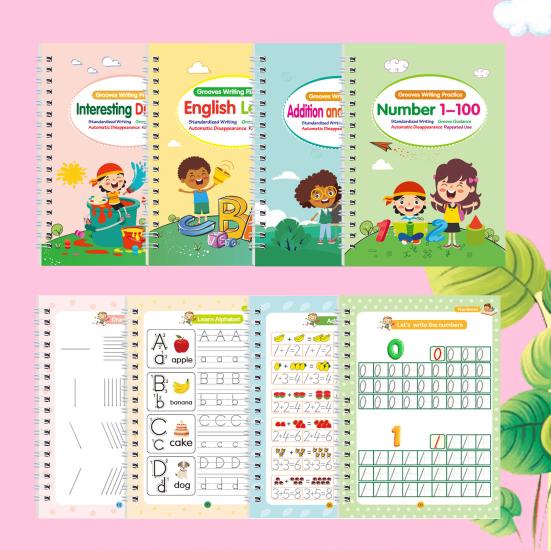 Writing Practice Book for Kids Reusable Preschool Workbooks English Grooved Copybook Early Learning Handwriting Kit for Ages 3-8