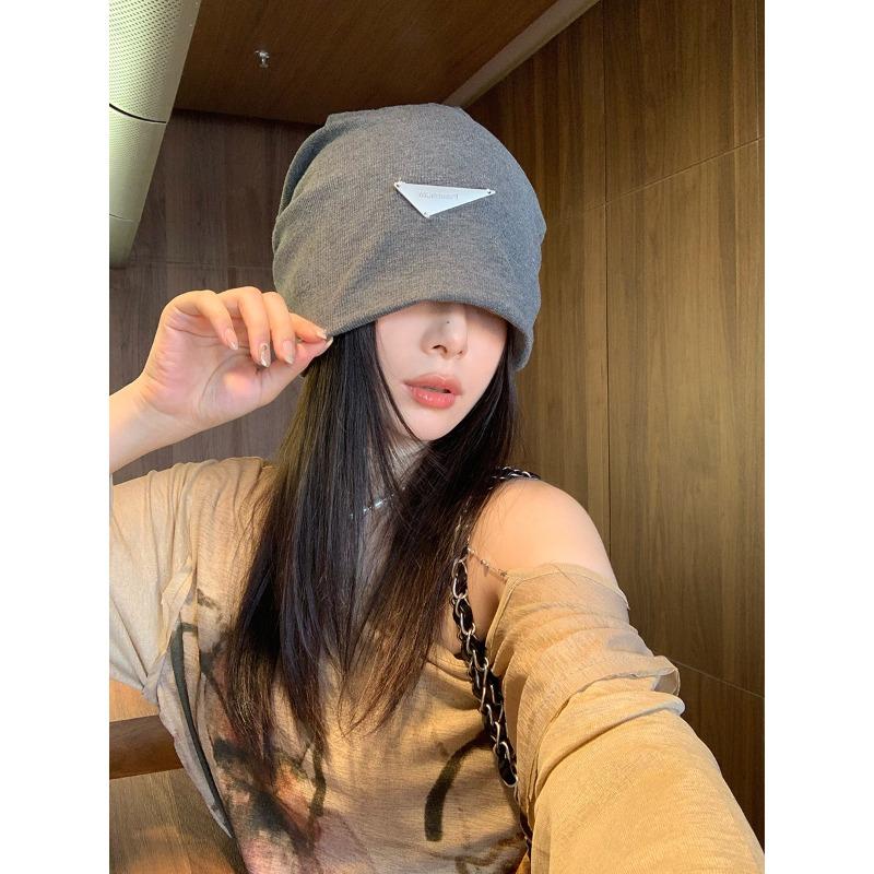 

Sweet and Cool Retro Metal Triangle Logo Loose Pile Hat for Women New Spring and Autumn Postpartum Confinement Baotou Hat one size