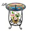 Butterfly Pattern Table Outdoor Side Table Round Small Mosaic Bird Patio Accent Indoor End Plant Coffee Tea for Yard Porch Garden Living Room,