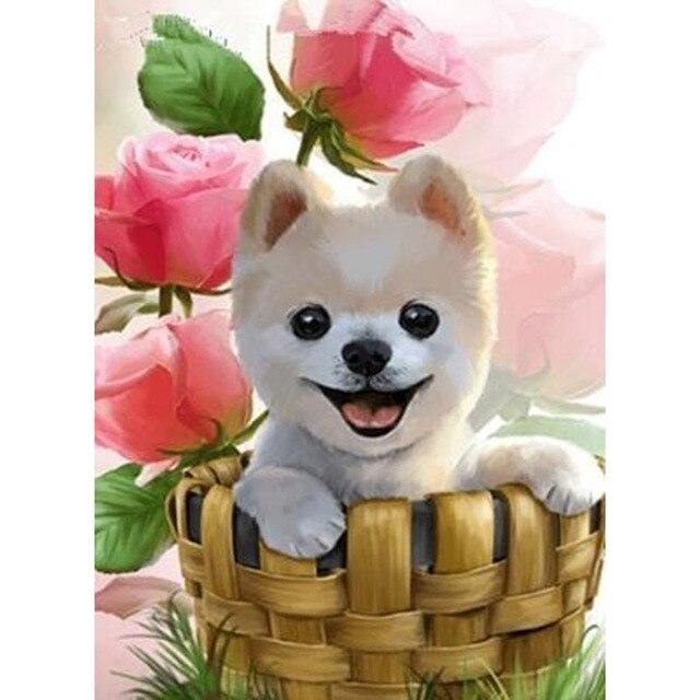 

5D алмазна картина собака, повна квадратна/кругла алмазна вишивка, тварини, зображення зі стразами, вишивка хрестом, алмазна мозаїка, ручна робота Full Square 40X50CM рожевий