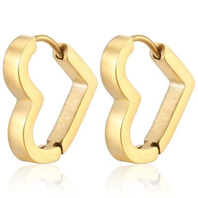 Orecchini Cuore di Pesca in Acciaio Inossidabile, Orecchini Piatti in Acciaio al Titanio Lucidati a Mano, Orecchini da Donna Placcati in Oro 18K