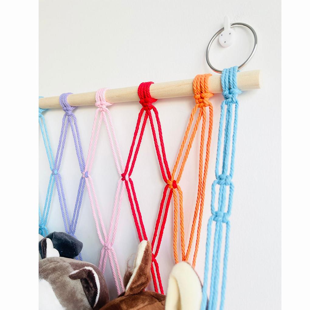 Cotton Stuffed Animal Storage Net With Wooden Rods For Nordic Style Room Decor Toys Blankets Soft
